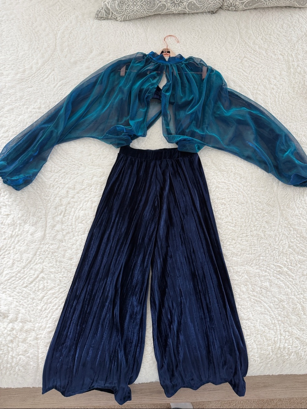Kids Teal and Navy Two-Piece Dance Costume Set